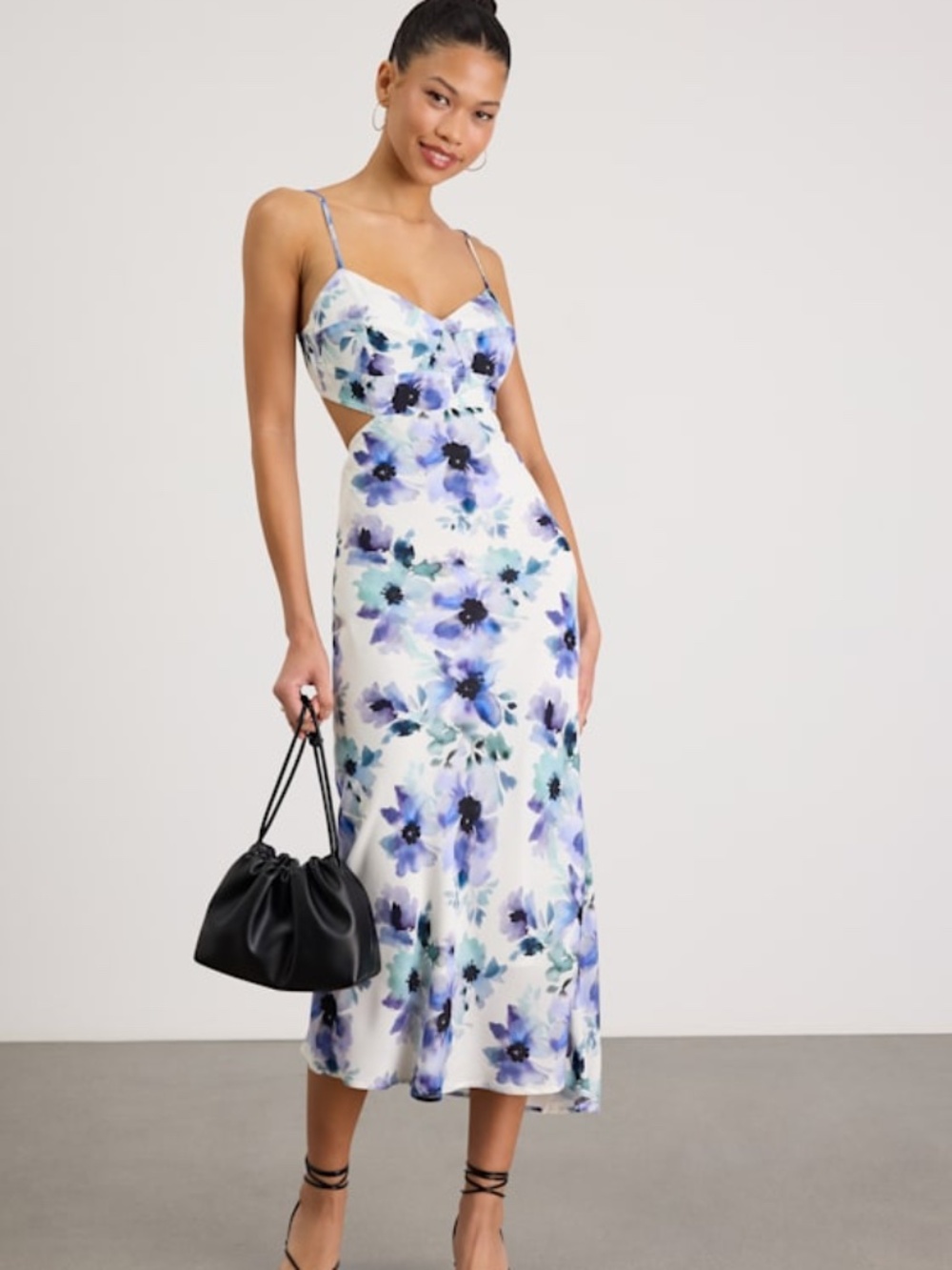Lulus Janetta White Multi Floral Cutout Midi Dress - Size L